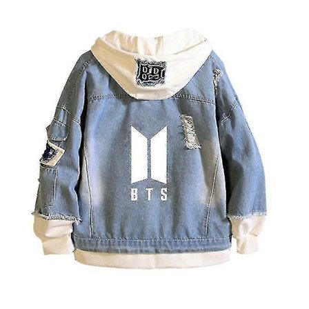 Bts Sweatshirt Hættetrøje Trendy Tøj Falsk To Dele Denim Jakke Cosplay toppe-Perfet