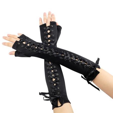 1 par lange fingerløse hansker for kvinner, blonder opp sateng fasjonable steampunk hansker armvarmer for kvinner damer jenter bryllupsfest Halloween 