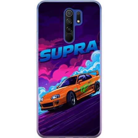 Yhteensopiva Puhelinkuori Xiaomi Redmi 9 Toyota Supra driftaamassa neonvärisellä savulla, nopeuden tunteella ja yöllisessä katukilpailuympäristö