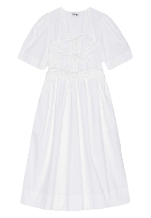 GANNI Washed Stretch Cotton Tie Strap Midi Dress Klänningar Dam Vit 38