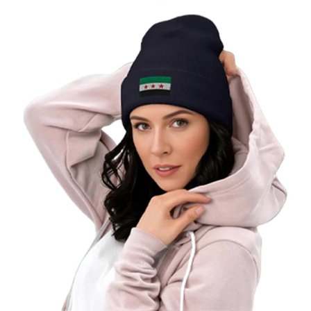Populære syriske flag uden skygge Varm hue og komfortabel syrisk flag lappet pullover hue til udendørs sport vinteraktivitet hvid