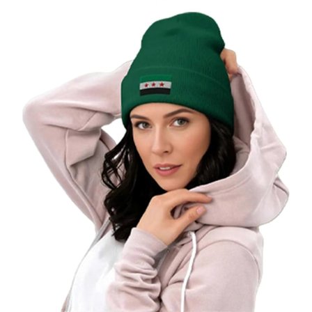 Populære syriske flag uden skygge Varm hue og komfortabel syrisk flag lappet pullover hue til udendørs sport vinteraktivitet hvid