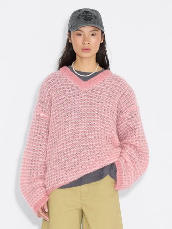 Holzweiler - Boxy Mohair V-Neck Sweater - Pink Mix - Womens - Small