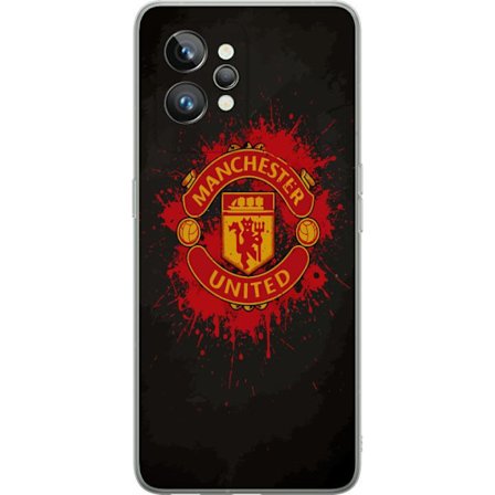 Kompatibelt Mobildeksel til Realme Realme GT2 Pro Manchester United logo i rød og gul farge med røff sportslig bakgrunn