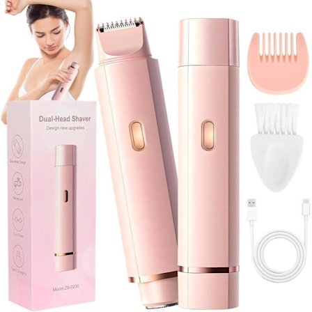 2-in-1 Kaksoispäinen Sähköinen Naisille Tarkoitettu Parranajokone, IPX7 Vedenkestävä, Kivuton Vartalolle ja Kasvoille