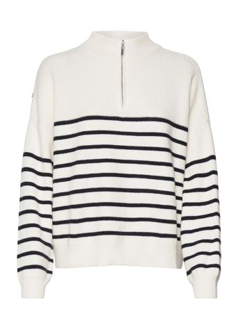Striped Sweater With Zip Pullover Blå Mango*Betinget Tilbud