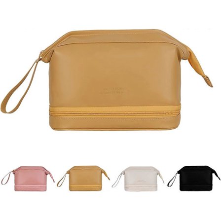 Kosmetiktaske med stor kapacitet, rejse-makeuptasker, bærbar rejse-kosmetiktaske, vandtæt organizer, multifunktionel toilettaske med guldfarvet lynlås