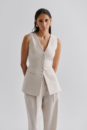 Malina - Cielo linen vest - 38 - Sand