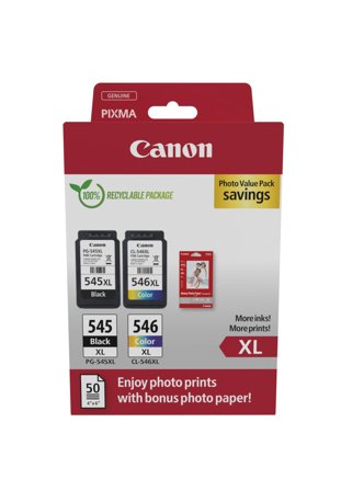 Canon PG-545XL/CL-546XL Photo Paper Value Pack - 2-pack - Høy ytelse - svart, farge (cyan, magenta, gul) - original - blekkpatron/papirsett