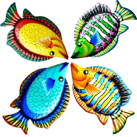 Metallisk Fiskkonstväggdekoration 11,8 tum Färgglad Tropisk Fisk i Metall 3D Utomhus Skulptur Inomhus Utomhus