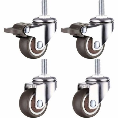 XVX Set med 4 Små Möbelhjul - 25 mm - Mjukt Gummi TPE - M6 x 15 mm - Gänga (2 st med broms) (25 mm)[GKS]