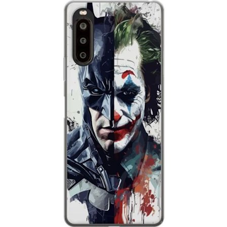Yhteensopiva Puhelinkuori Sony Sony Xperia 10 II Jakettu muotokuva Batmanista ja Jokerista dramaattisessa kuvituksessa, kuvankaunis supersankariteema