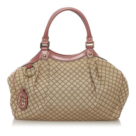 Gucci Vintage, Pre-owned Diamante Sukey Canvas Tote Bag Bruin, Dames, Maat:ONE Size