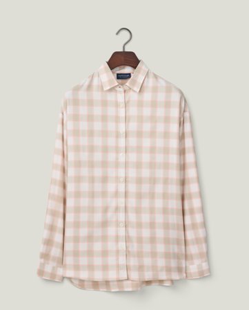 Lexington Oversized organic cotton check flannel shirt, light pink