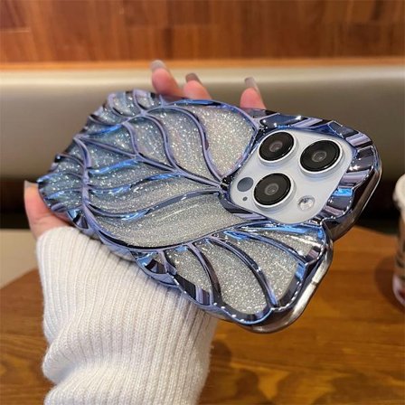 Skal för iPhone 17 Pro Max Blå | Löv + Gradient Glitter Papper