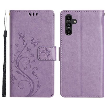 Samsung Galaxy S26+ Plånboksfodral Konstläder Fjäril Blomma - Lila