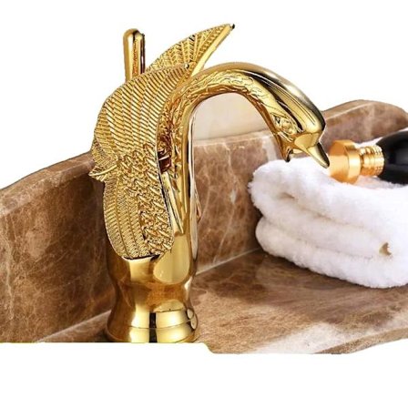 Badrumshandfatkran, Elegant svan-design, Hållbar konstruktion i mässing,Guld A