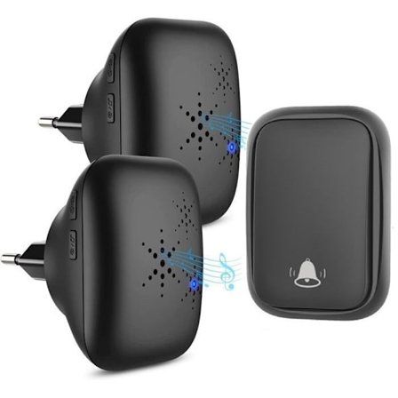 Trådløs utendørs ringeklokke - Vanntett med 2 mottakere - IP68 vanntett - 150m rekkevidde - Batterifri, svart