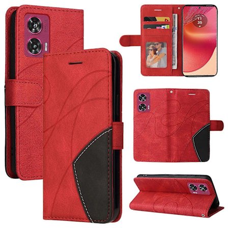 Yhteensopiva Motorola Edge 50 Fusion 5G Nahkainen Puhelinkotelo Jalustalla ja Kaksivärisellä Yhdistelmämallilla