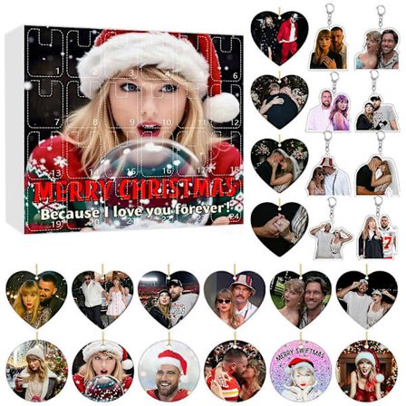 Taylor Swift Forlovelse Blind Box Julekalender, Hjerteformet Akryl Vedhæng Juletræsdekoration