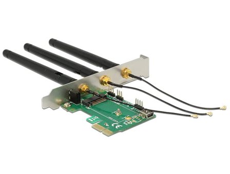 Delock PCI Express Card > 1 x internal M.2 Key A Slot with 3 external Antennas - internbussutvider