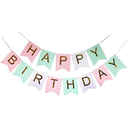 Grattis på födelsedagen banderoll, födelsedagsdekorationer, pastell födelsedagsvimpel rosa, perfekt för flickor pojkar alla åldrar 