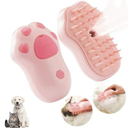 3-i-1 Dampbørste til Kat – Selvrengørende Silikonebørste med Spray & USB-Opladning_OF