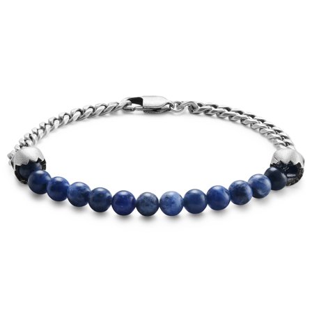 Aspero | Bracelet en perles de sodalite avec têtes de mort argentées pour hommes - Bracelets de perles - pour Hommes - Lucleon