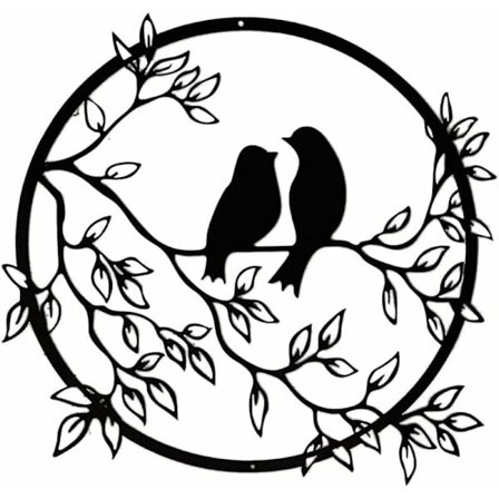 Indretning Dekoration Vægdekoration Metal Fugl Vægdekoration Metal i form af fugle på en gren Dekorativt Maleri Vægophæng Indretning Dec