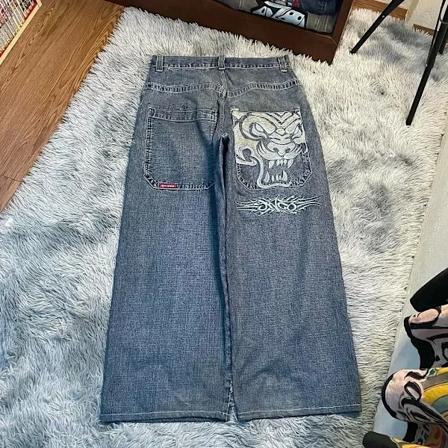 Jnco Y2k Baggy Jeans Män Vintage Broderade Jeans Hög Kvalitet Hip Hop Goth Streetwear Harajuku Män Kvinnor Casual Breda Ben Jeans. 6 L