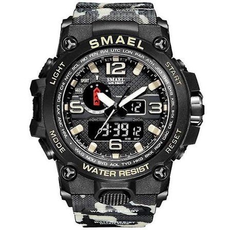 Smael New Sport Watch Herr 50m Vattentät klocka Alarm Reloj Hombre 1545d Dual Display Armbandsur Quartz Military Watches For Herr