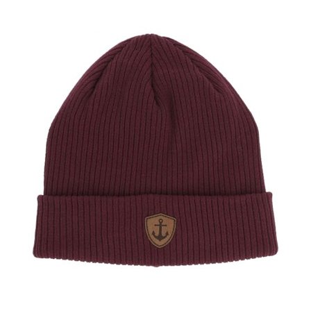 Jack Anchor - Röd cuff Beanie - Engraved Anchor Shield Burgundy Cuff @ Hatstore