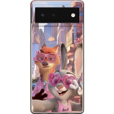 Kompatibel Mobilcover til Google Google Pixel 6 Animalske figurer i solrig bymiljø med rosa solbriller og en positiv besked i en farverig feel-good s