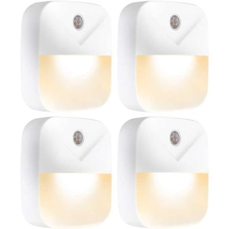 Nattlys LED-plugg i veggføler, automatisk på og av 4-pakning