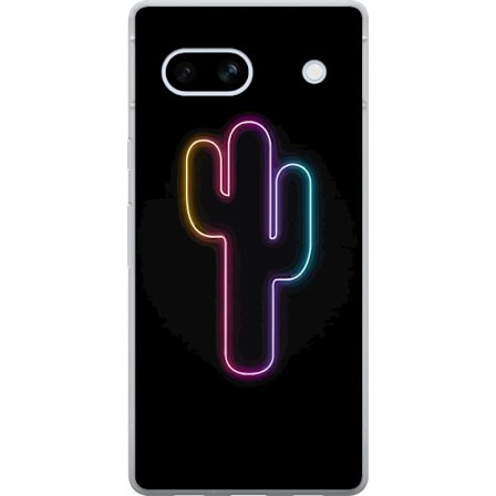 Kompatibelt Mobilskal till Google Google Pixel 7a Neonillustration av kaktus i rosa och blått ljus mot mörk bakgrund