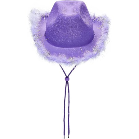 Vintage Cowboy Hat til kvinder med fluffy fjer og bred skygge - Western Disco Cowboy Hat til kvinder - Bund Kb