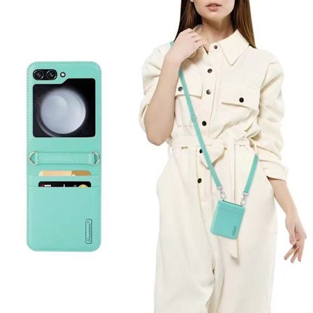 Kompatibel med Z Flip 7FE sammenleggbar skjerm telefondeksel, Flip Lanyard telefondeksel (Emerald) med lang snor