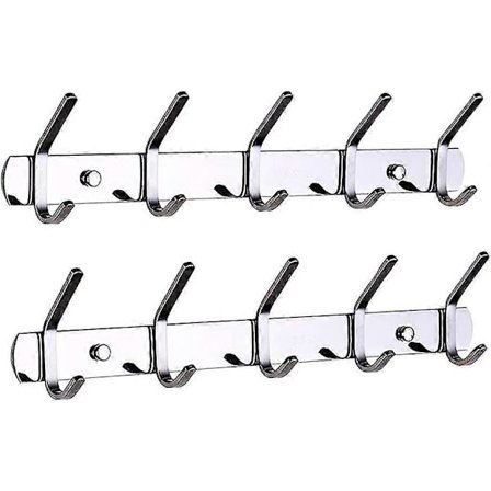 Vægmonteret knagerække, Sus 304 rustfrit stål vægmonteret knagerække, knagerække, med 5 kroge (sølv, 2 stk.) (FMY)