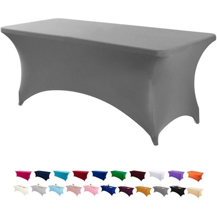 Grå 1,8 m Stretch Bordduk for Rektangulære Bord med Åpen Bakside, Spandex Rektangulære Borddekker for Utebord, Bryllup
