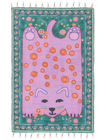 Lo Cat Embroidery Kids Rug 120X180 Small Pink/Multicolor Animal Wool