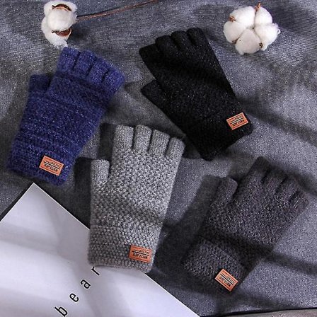 Vinter Alpaca Ull Fingerless Hansker For Varme Menn Strikket Halv Finger Hansker
