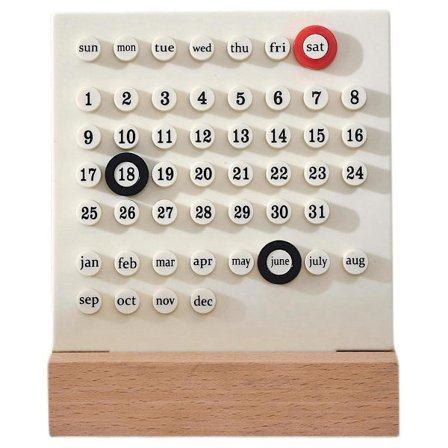 Perpetuell kalender i tre, retro hjem, unike gaver, månedsvisning, skrivebordsdekorasjon for kontor, hvit