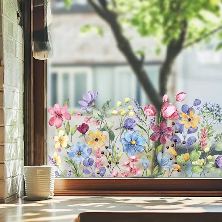 Hett erbjudande till lågt pris! Stora Fjäderblommiga Fönsterdekaler Sommarblommor Dubbelsidiga Återanvändbara - Glad