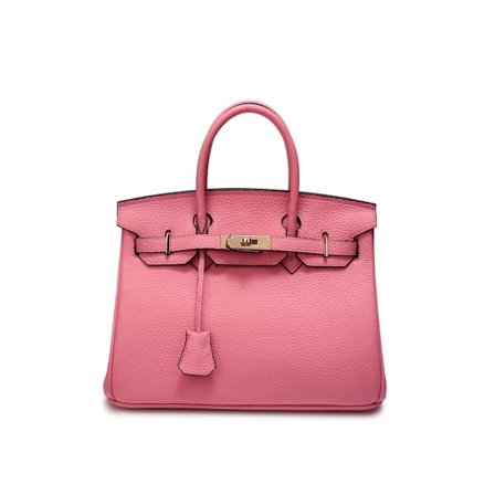 Elegant Håndtaske i Cherry Pink Koeskindslæder 35cm Lychee Design Høj Kvalitet