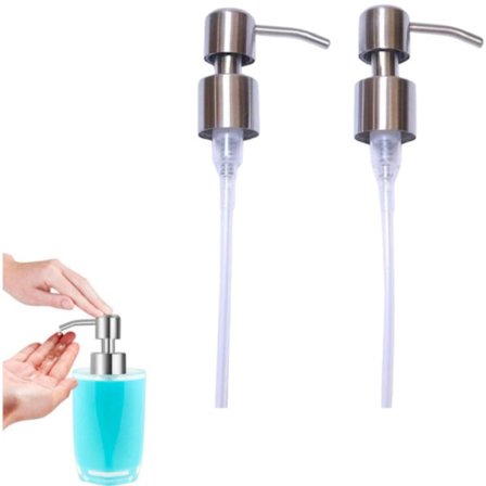 2-delt sæbedispenser pumpehoved i rustfrit stål - Udskiftningsdyse - Lys sølv - Passer til 22 mm sæbedispenser