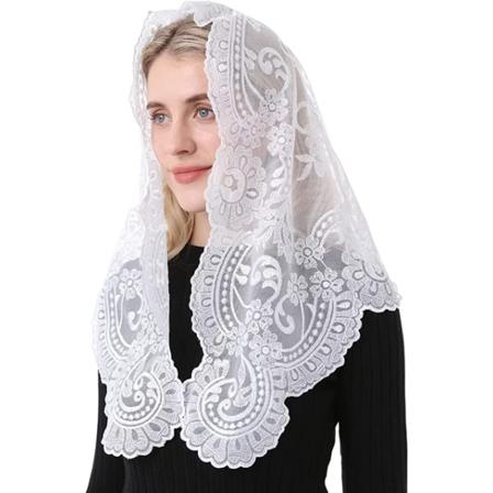 Spansk Traditioanl Triangle Veil Svart og hvit kristen katolsk kirkeslør for kvinner white