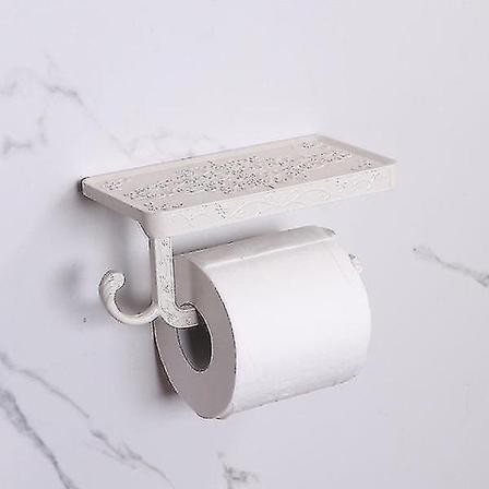 Vintage-tyyliin sisustettu wc-paperiteline puhelinhyllyll ja kylpyhuonekoukulla, valkoinen