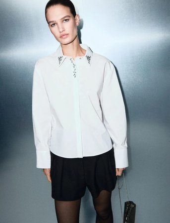 Mango Crystal Detail Shirt - White - S