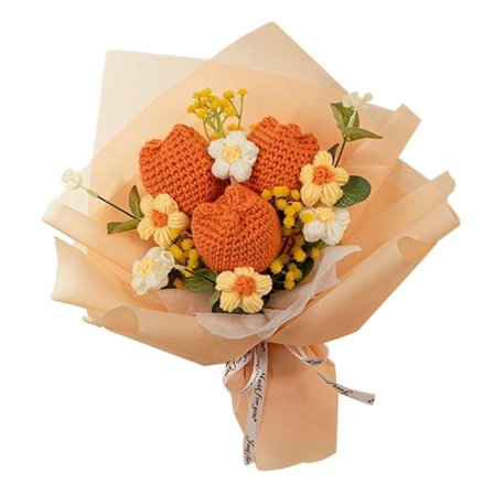 Strikket blomstergarn buket ORANGE