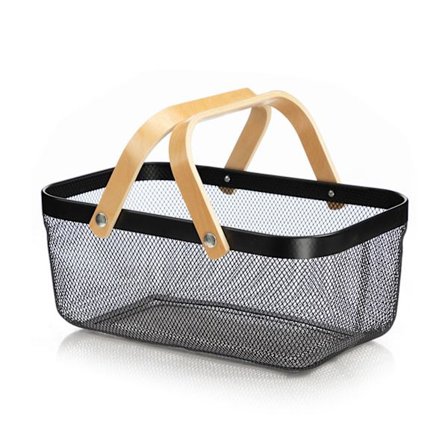 Metall rektangulär varukorg liten korg grönsaker och frukt trähandtag